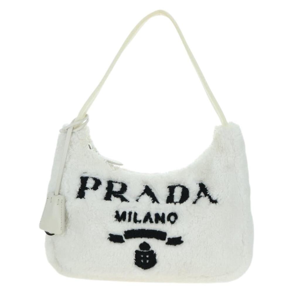 Prada Fabric Handbag Pile White Silver